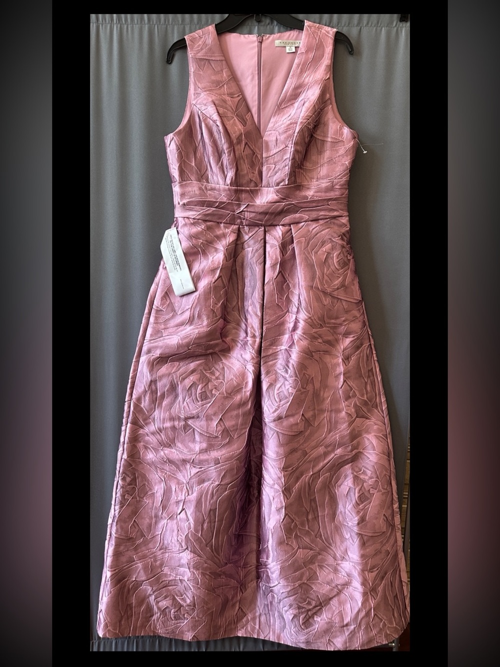 Kay Unger Mauve Pink Rose Jacquard V-Neck Maxi Gown, sz 12, new - Picture 8 of 13